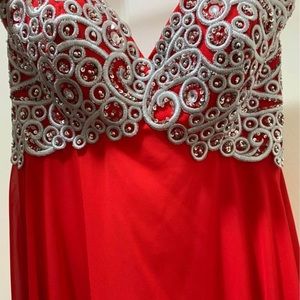 Red Floor Length Homecoming Dress With Embellishments